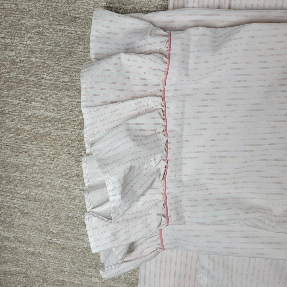 Laura Ashley Ticking Stripe King Sheet Set Pink Ruffle Bedding USA Made Vintage